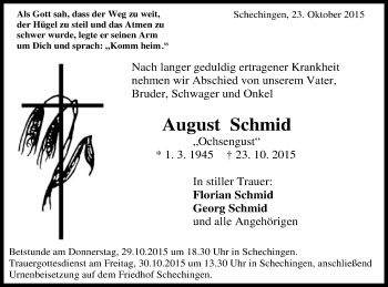Traueranzeige von August Schmid von Gmünder Tagespost