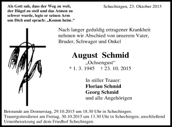 Traueranzeige von August Schmid