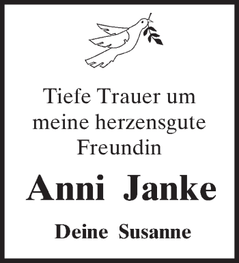 Traueranzeige von Anni Janke von Gmünder Tagespost
