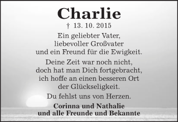Traueranzeige von Charlie  von Gmünder Tagespost
