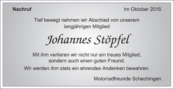 Traueranzeige von Johannes Stöpfel von Gmünder Tagespost