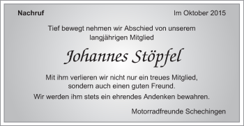 Traueranzeige von Johannes Stöpfel