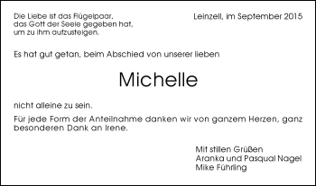 Traueranzeige von Michelle  von Gmünder Tagespost