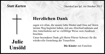 Traueranzeige von Julie Unsöld von Schwäbische Post