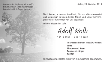 Traueranzeige von Adolf Kolb von Schwäbische Post