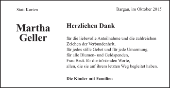 Traueranzeige von Martha Geller von Gmünder Tagespost