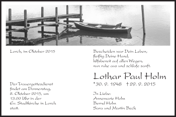 Traueranzeige von Lothar Paul Holm von Gmünder Tagespost