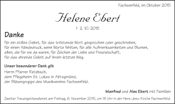 Traueranzeige von Helene Ebert von Schwäbische Post