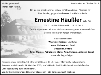 Traueranzeige von Ernestine Häußler von Schwäbische Post