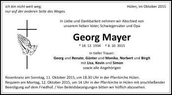 Traueranzeige von Georg Mayer von Schwäbische Post