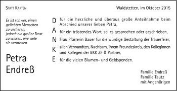 Traueranzeige von Petra Endreß von Gmünder Tagespost