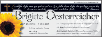 Traueranzeige von Brigitte Oesterreicher von Gmünder Tagespost