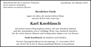 Traueranzeige von Karl Knoblauch von Schwäbische Post