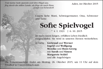 Traueranzeige von Sofie Spielvogel von Schwäbische Post