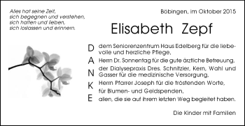 Traueranzeige von Elisabeth Zepf
