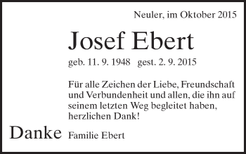 Traueranzeige von Josef Ebert von Schwäbische Post