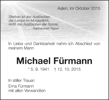 Traueranzeige von Michael Fürmann von Schwäbische Post
