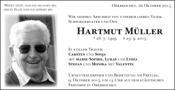 Traueranzeige von Hartmut Müller von Schwäbische Post