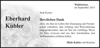 Traueranzeige von Eberhard Kübler von Gmünder Tagespost