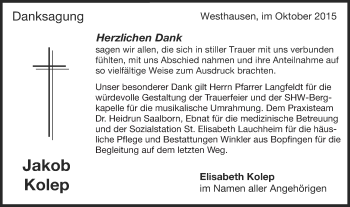 Traueranzeige von Jakob Kolep von Schwäbische Post