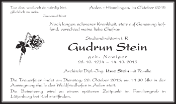 Traueranzeige von Gudrun Stein von Schwäbische Post