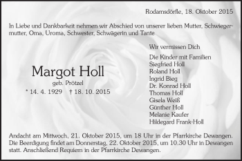 Traueranzeige von Margot Holl von Schwäbische Post