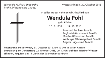 Traueranzeige von Wendula Pohl von Schwäbische Post