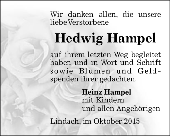 Traueranzeige von Hedwig Hampel von Gmünder Tagespost