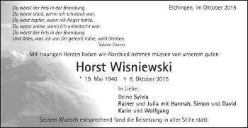 Traueranzeige von Horst Wisniewski von Schwäbische Post