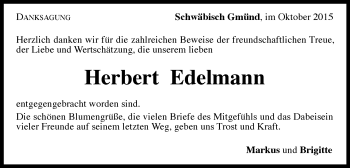 Traueranzeige von Herbert Edelmann von Gmünder Tagespost