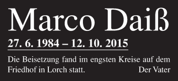 Traueranzeige von Marco Daiß von Gmünder Tagespost