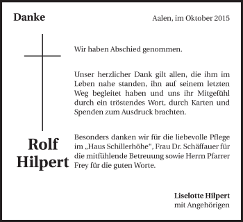 Traueranzeige von Rolf Hilpert von Schwäbische Post