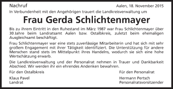 Traueranzeige von Gerda Schlichtenmayer von Schwäbische Post