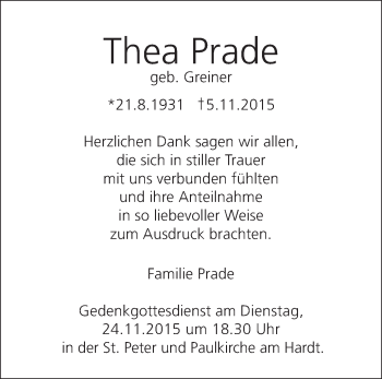 Traueranzeige von Thea Prade von Gmünder Tagespost