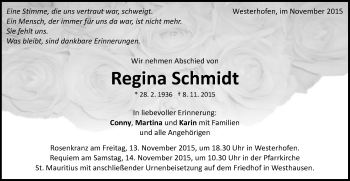 Traueranzeige von Regina Schmidt von Schwäbische Post