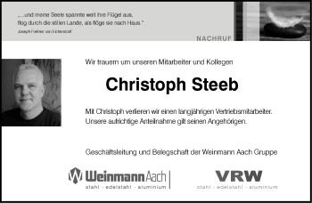 Traueranzeige von Christoph Steeb von Gmünder Tagespost