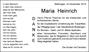 Traueranzeige von Maria Heinrich von Gmünder Tagespost