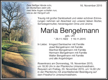 Traueranzeige von Maria Bengelmann von Schwäbische Post