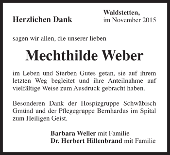 Traueranzeige von Mechthilde Weber von Gmünder Tagespost