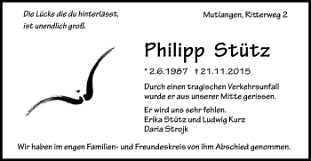 Traueranzeige von Philipp Stütz von Gmünder Tagespost