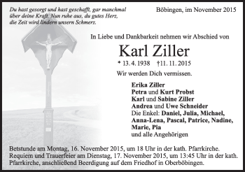 Traueranzeige von Karl Ziller von Gmünder Tagespost