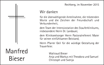 Traueranzeige von Manfred Bieser von Gmünder Tagespost