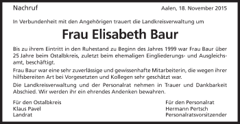 Traueranzeige von Elisabeth Baur von Schwäbische Post