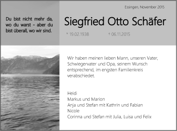 Traueranzeige von Siegfried Otto Schäfer von Schwäbische Post