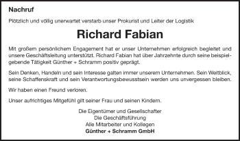 Traueranzeige von Richard Fabian von Schwäbische Post
