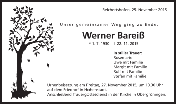 Traueranzeige von Werner Bareiß von Schwäbische Post