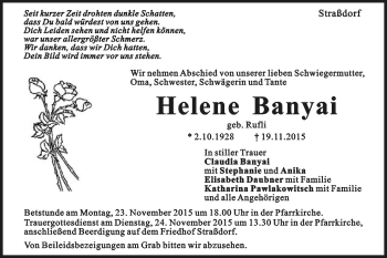 Traueranzeige von Helene Banyai von Gmünder Tagespost