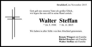 Traueranzeige von Walter Steffan von Gmünder Tagespost