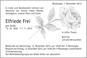 Traueranzeige von Elfriede Frei