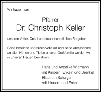 Traueranzeige von Christoph Keller von Schwäbische Post